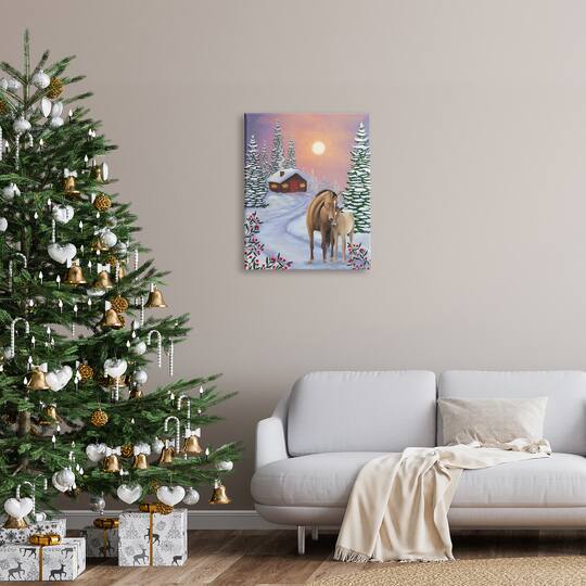 Stupell Industries Holiday Horses Winter Scene Canvas Wall Art